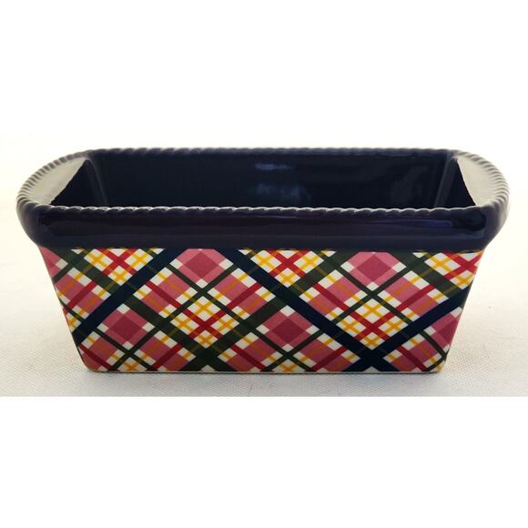 LOAF BAKING DISH-TEMP-TATIONS-Ceramic-Plum & Pink-Plaid-Holiday Theme-Small - Picture 1 of 8